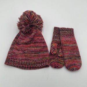 Lane Bryant, beanie and mitts, multi colored.